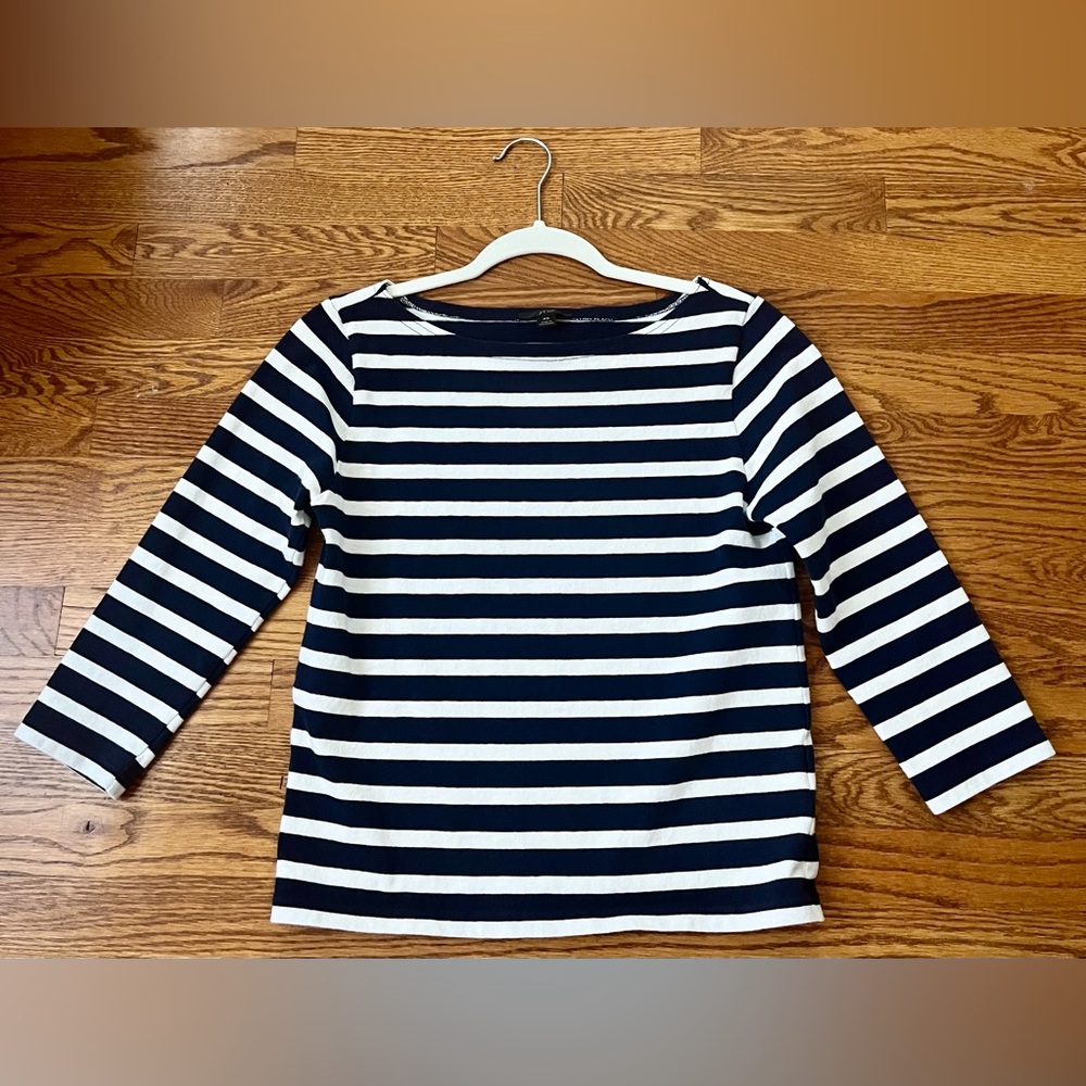 J. Crew Navy and white Striped Boatneck Top